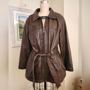 Wilsons Leather Brown Genuine Leather Jacket XL Belted Zip Coat Vintage